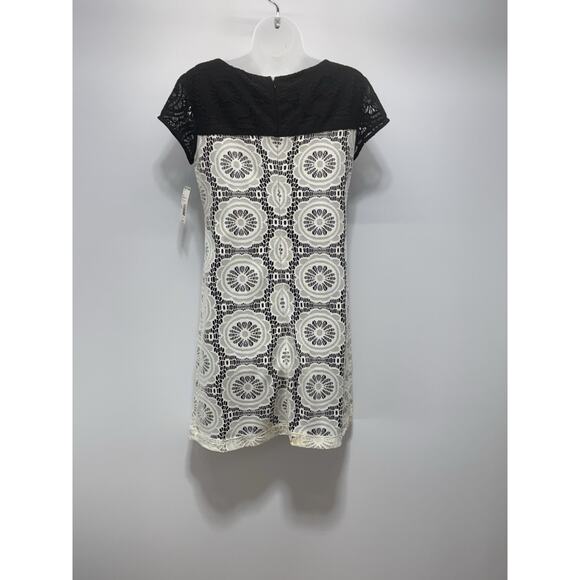 NWT Metaphor Black & White Lace Panel Lined Sheath Dress Women’s Size 8 - Picture 2 of 6